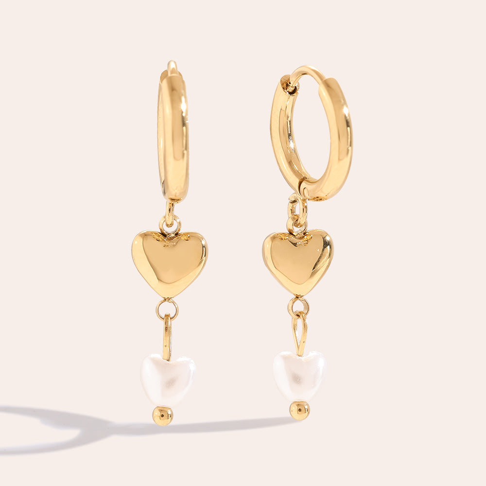 Heart And Pearl Edelstahl Ohrringe