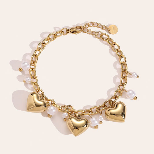 Hearts With Pearl Edelstahl Armkette
