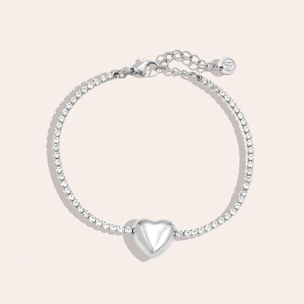 Silver Heart In Diamond Chain Edelstahl Armkette