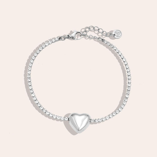 Silver Heart In Diamond Chain Edelstahl Armkette