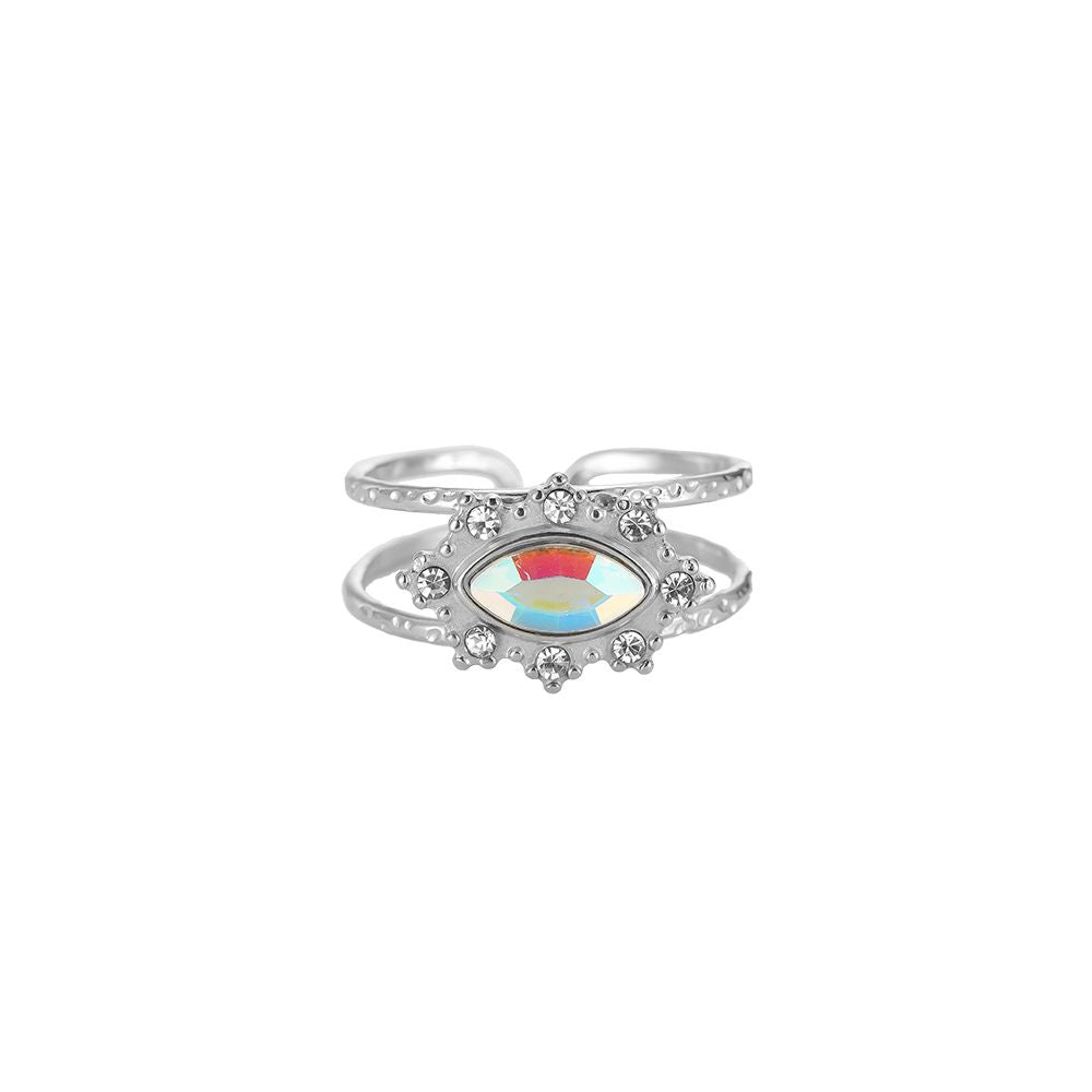 Big Oval Crystal Edelstahl Ring