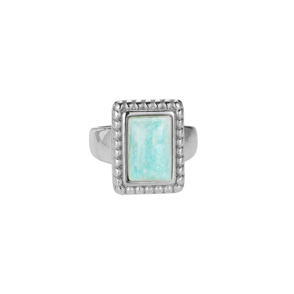 Oldtimer Amazonite Edelstahl Ring