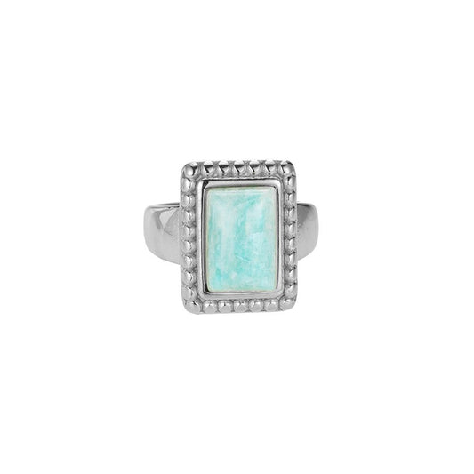 Oldtimer Amazonite Edelstahl Ring