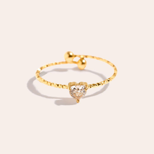 Simple Diamond Heart Edelstahl Ring
