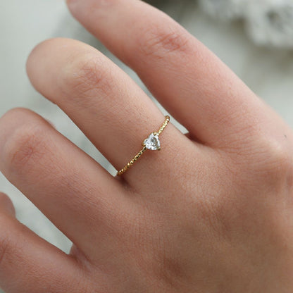 Simple Diamond Heart Edelstahl Ring