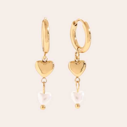 Heart And Pearl Edelstahl Ohrringe