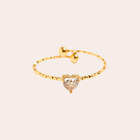Simple Diamond Heart Edelstahl Ring